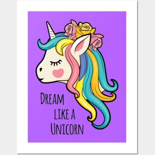 Dream Like A Unicorn Unicorn Lover Cute Quotes Posters and Art